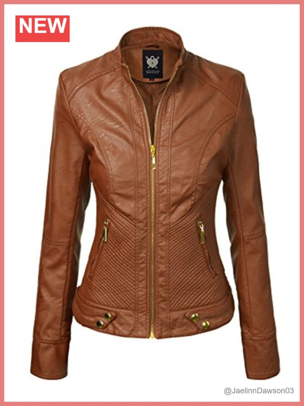 Slim Fit Faux Leather Moto Jacket Women Zip-Up Biker Coat